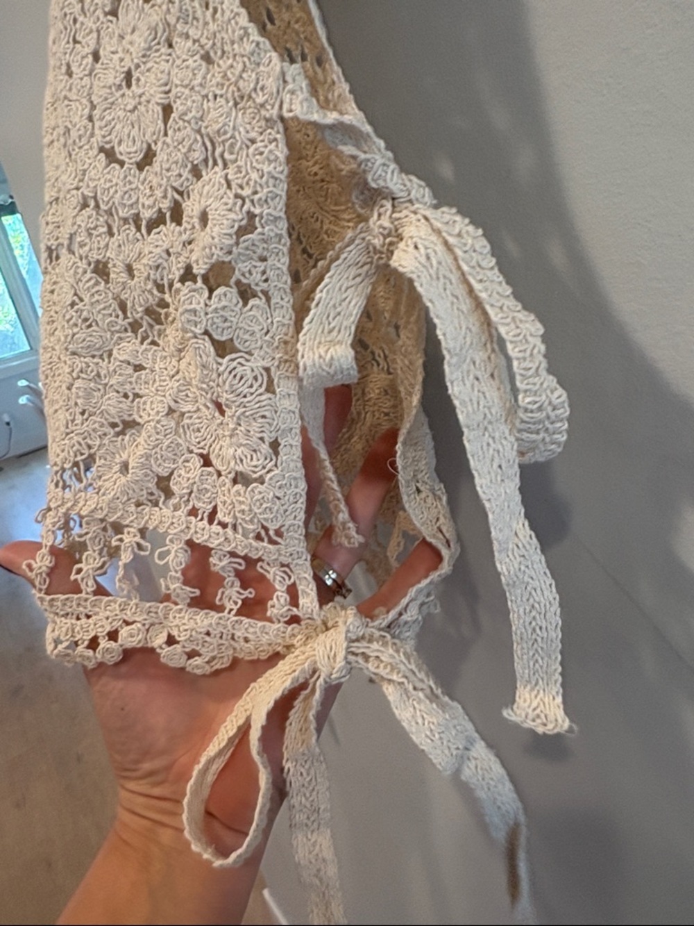 LA MIEL Beige Crochet Tie-Side Tank Top - Picture 4 of 5